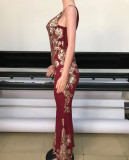 Women Sexy See-Through Sequined Net Patchwork Sleeveless V-Neck Sexy Dress