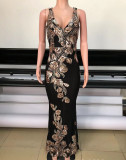Women Sexy See-Through Sequined Net Patchwork Sleeveless V-Neck Sexy Dress