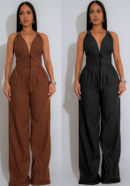 Women Line Patchwork Sleeveless Sports Fitness Jumpsuit