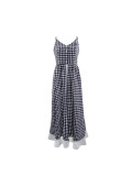 Women Halter V-Neck Casual Print Plaid Slit Mock Two-Piece Dress