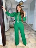 Women Elegant Lace Patchwork Lace-Up Wide-Leg Jumpsuit