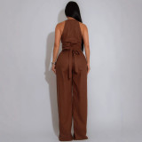 Women Line Patchwork Sleeveless Sports Fitness Jumpsuit