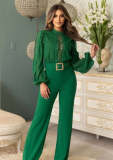 Women Elegant Lace Patchwork Lace-Up Wide-Leg Jumpsuit