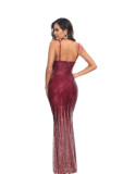Women Gradient Sequined Strapless Sexy Backless Slit Dress