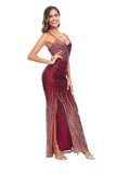Women Gradient Sequined Strapless Sexy Backless Slit Dress