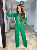 Women Elegant Lace Patchwork Lace-Up Wide-Leg Jumpsuit