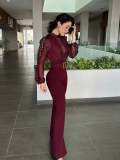 Women Elegant Lace Patchwork Lace-Up Wide-Leg Jumpsuit