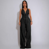 Women Line Patchwork Sleeveless Sports Fitness Jumpsuit