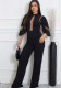 Women Elegant Mesh Patchwork Lace-Up Wide-Leg Jumpsuit