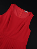 Plus-Size Women Red Patchwork Mesh Bow Shawl Pleated Dress