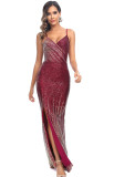 Women Gradient Sequined Strapless Sexy Backless Slit Dress