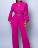 Women Elegant Lace Patchwork Lace-Up Wide-Leg Jumpsuit