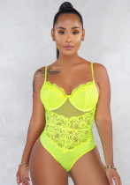 Women See-Through Sexy Meshlace Backless Strapless Bodysuit with Concealed Buttons Women See-Through Sexy Meshlace Backless Strapless Bodysuit with Concealed Buttons