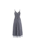 Women Halter V-Neck Casual Print Plaid Slit Mock Two-Piece Dress