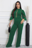 Women Elegant Mesh Patchwork Lace-Up Wide-Leg Jumpsuit