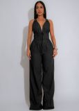 Women Line Patchwork Sleeveless Sports Fitness Jumpsuit