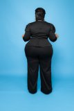 Plus-Size Women Solid Long-Sleeved Top and Pant Two-Piece Set