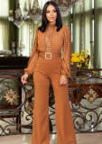 Women Elegant Lace Patchwork Lace-Up Wide-Leg Jumpsuit