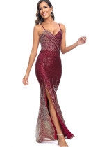 Women Gradient Sequined Strapless Sexy Backless Slit Dress Women Gradient Sequined Strapless Sexy Backless Slit Dress