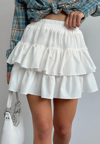 Chiffon White High-Waist A-Line Pleated Casual Skirt Autumn Fashion Short Skirt
