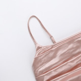 Summer Women's Fashion Sexy Strap Satin Gown Slit Chic Dress