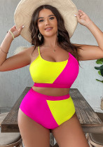 Sexy Plus Size Contrast High-Waist Two Piece Swimsuit