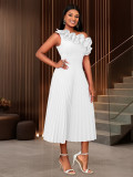 Women One Shoulder Slash Shoulder Formal Party Pleated Dress