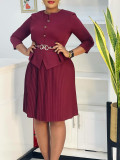 Women's 3/4 Sleeve Fashion Chic Elegant Pleated Dress