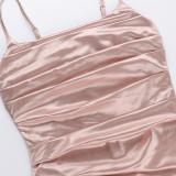 Summer Women's Fashion Sexy Strap Satin Gown Slit Chic Dress