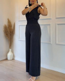 Striped V-Neck Slim Waist Career Casual Jumpsuit