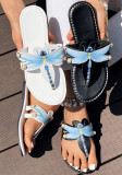 Pearl Dragonfly Accent Round-Toe Flip-Flop Sandals