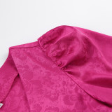 Autumn V-Neck Cut-Out Jacquard Lantern Sleeve Short Dress