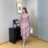 Plus Size Fashion Flounce Chic Slim Waist Elegant Solid Cascading Ruffles Dress