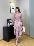 Plus Size Fashion Flounce Chic Slim Waist Elegant Solid Cascading Ruffles Dress