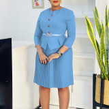 Women's 3/4 Sleeve Fashion Chic Elegant Pleated Dress