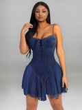 Plus Size Sexy Lace-Up Sleeveless Strap Denim Dress