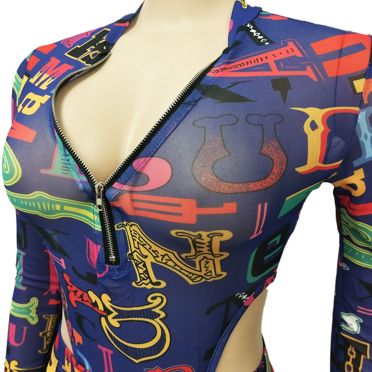 Women Sexy Mesh Printed Top and Pant Two-Piece Set