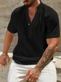 Men's Solid Stand Collar Short-Sleeve Fashion Shirt