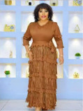 Ruffle Plus Size Fashion African Loose Chic Elegant Long Dress