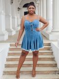 Plus Size Sexy Lace-Up Sleeveless Strap Denim Dress