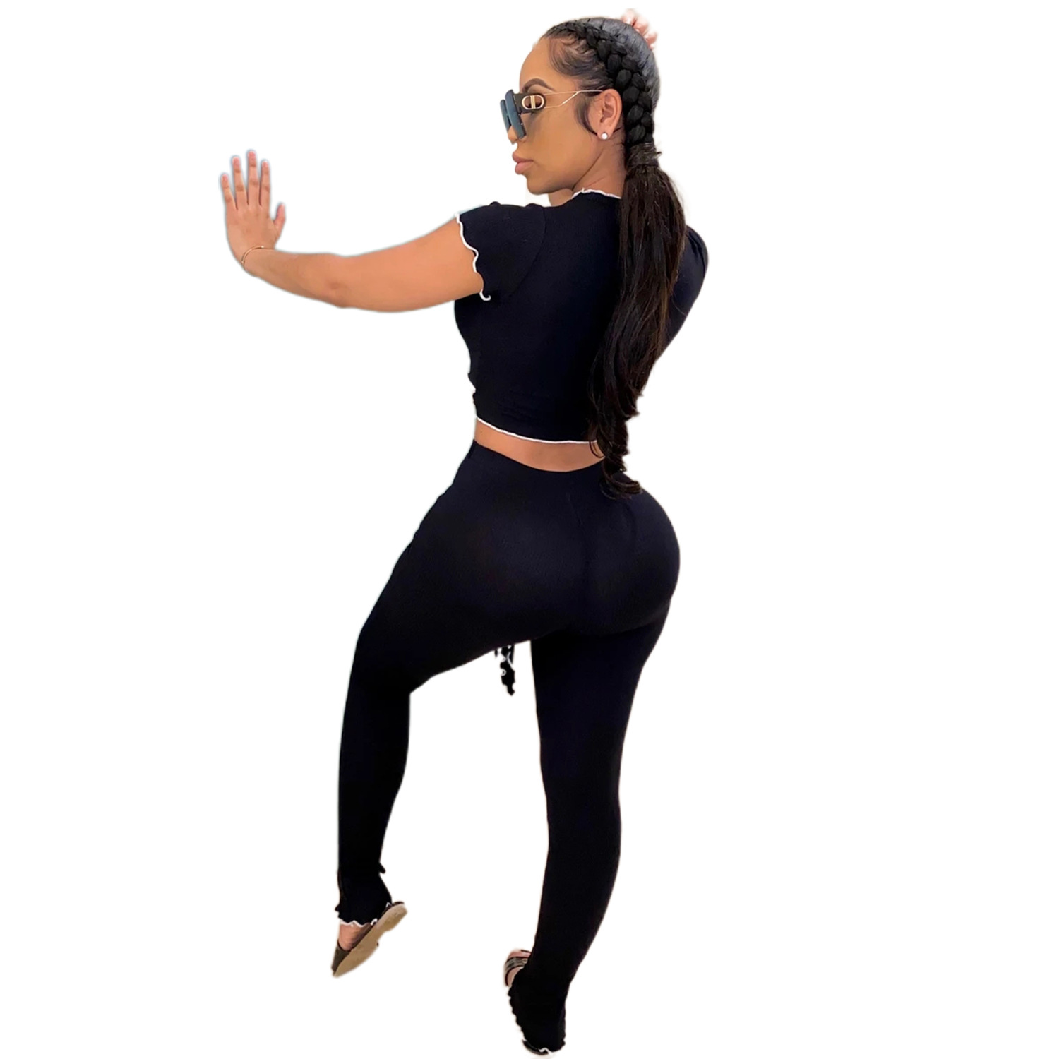 Women Sexy Short-Sleeved Top and Pant Two-Piece Set