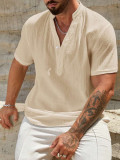 Men's Solid Stand Collar Short-Sleeve Fashion Shirt