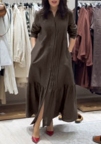 Solid Linen Pleated Patchwork Flounce Hem Casual Dress