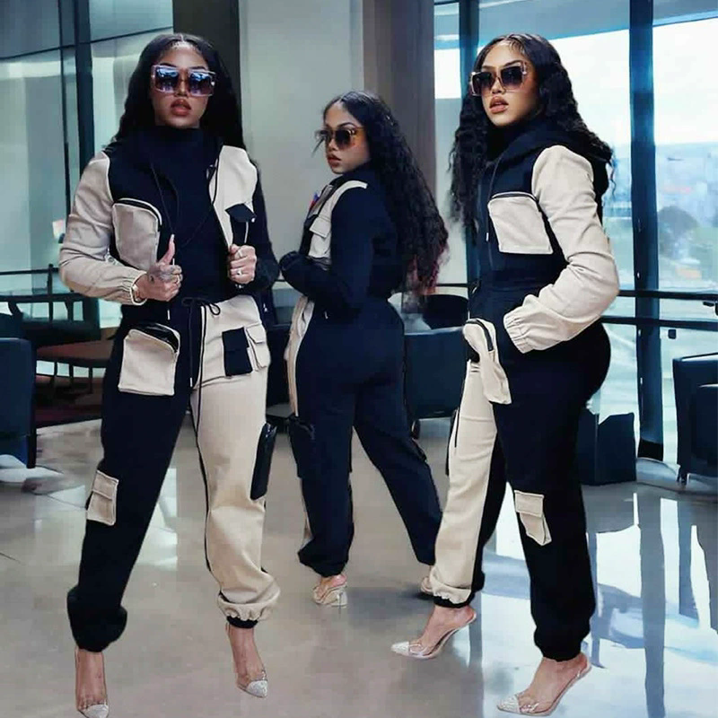 Women Double-piece hooded Top and trousers Casual Two Piece Set