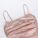 Summer Women's Fashion Sexy Strap Satin Gown Slit Chic Dress