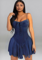 Plus Size Sexy Lace-Up Sleeveless Strap Denim Dress Plus Size Sexy Lace-Up Sleeveless Strap Denim Dress