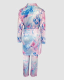 Women's Printed Strap Top + Pants + Coat Three-Piece Set With Belt