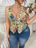 Plus Size Women's Print Sexy V-Neck Vest Floral Sleeveless Top