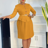 Women's 3/4 Sleeve Fashion Chic Elegant Pleated Dress