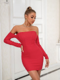 Women's Sexy Low Back Off-Shoulder Long-Sleeve Bridesmaid Dress Fishboned Bodycon Dress